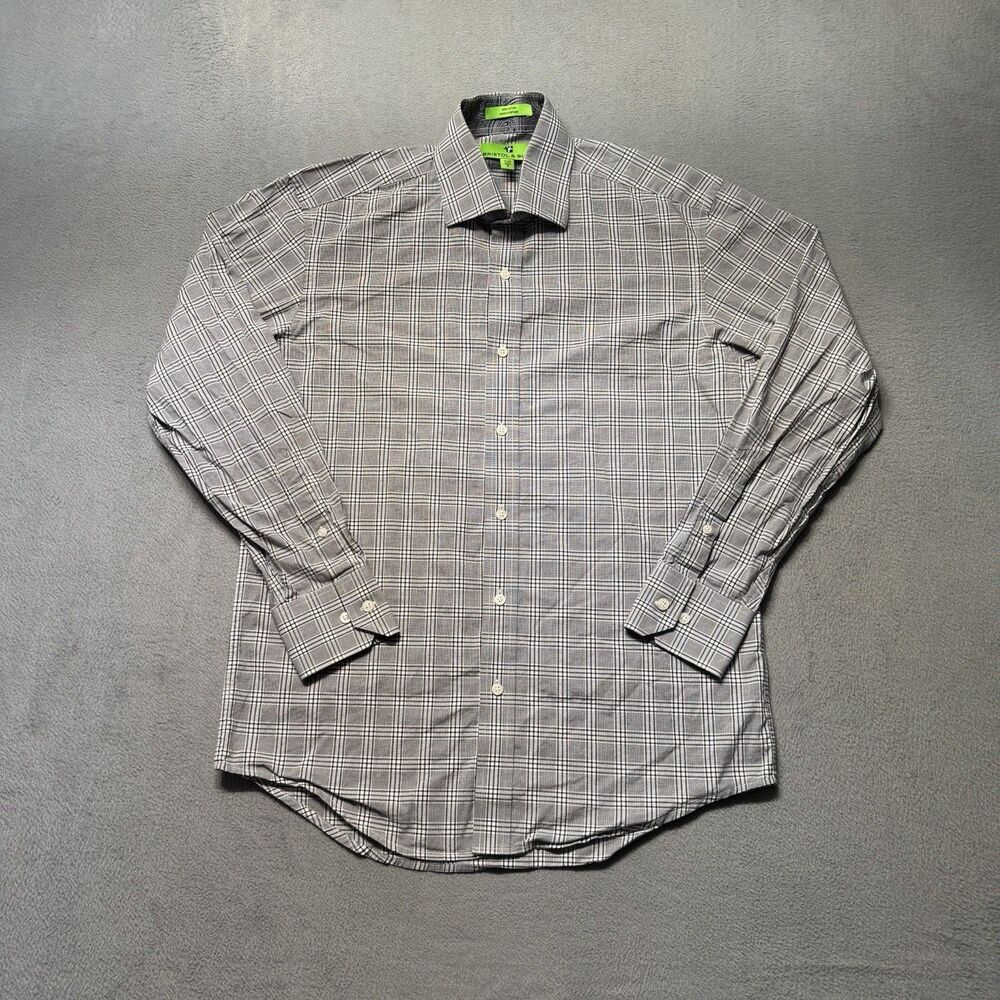 Bristol & Bull Mens Medium 15-15.5 32/33 Gray Plaid Long Sleeve Dress Shirt